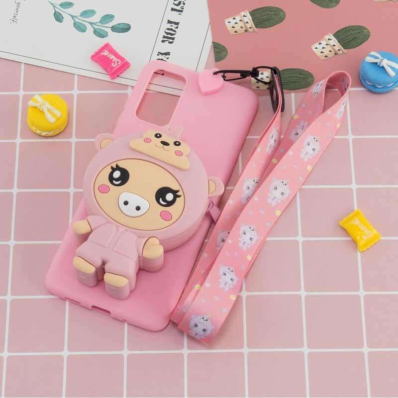 Coque Samsung Galaxy A41 Cochon 3D avec lanière Mousqueton