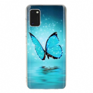 Coque Samsung Galaxy A41 Papillon Bleu Fluorescente
