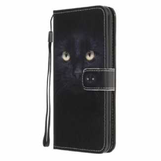 Housse Samsung Galaxy A41 Yeux de Chat Noir à Lanière