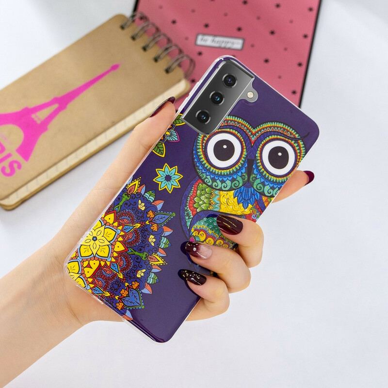 Coque Samsung Galaxy S21 5G Hibou Mandala Fluorescente