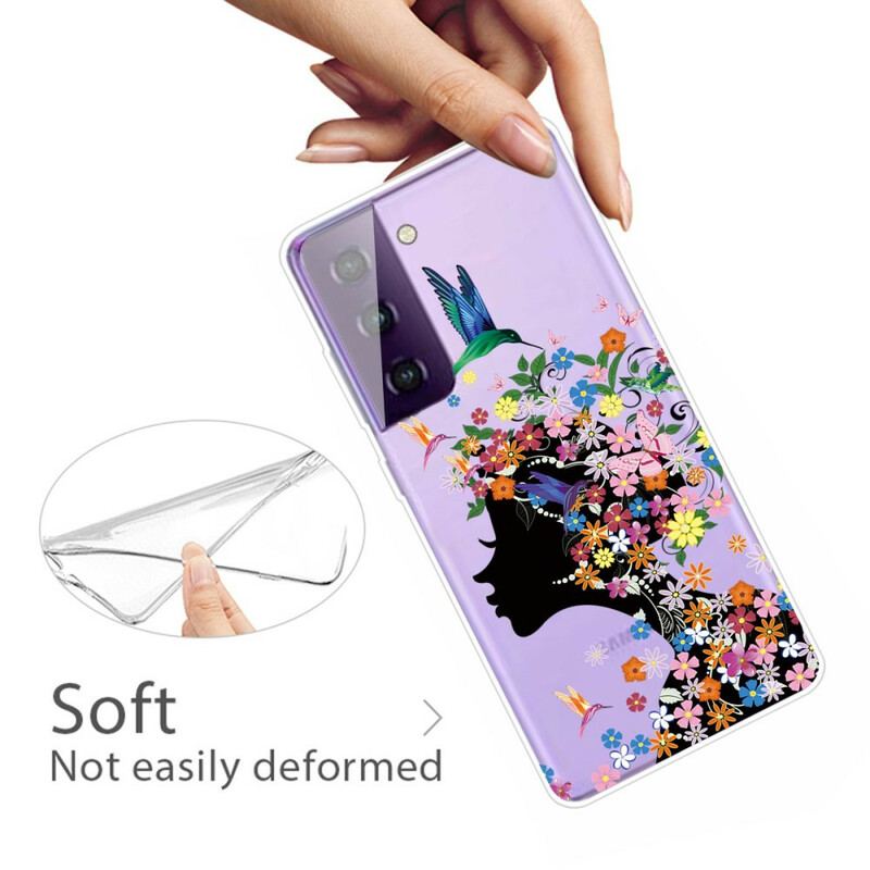 Coque Samsung Galaxy S21 5G Jolie Tête Fleurie