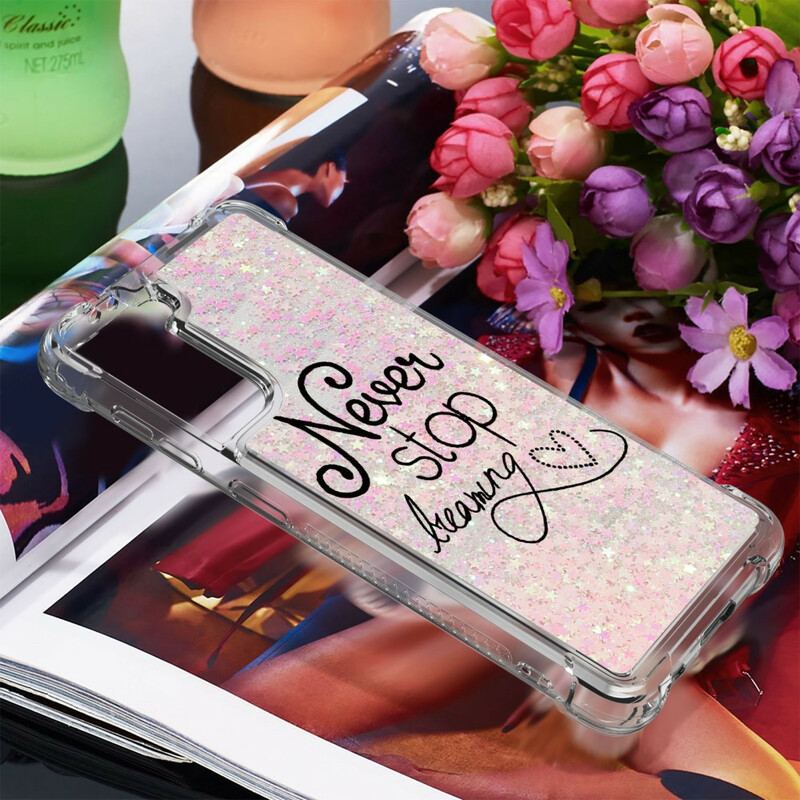 Coque Samsung Galaxy S21 5G Never Stop Dreaming Paillettes