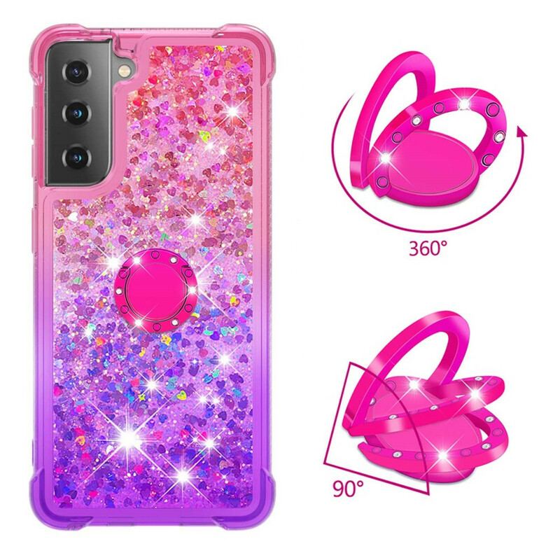 Coque Samsung Galaxy S21 5G Paillettes Anneau-Support