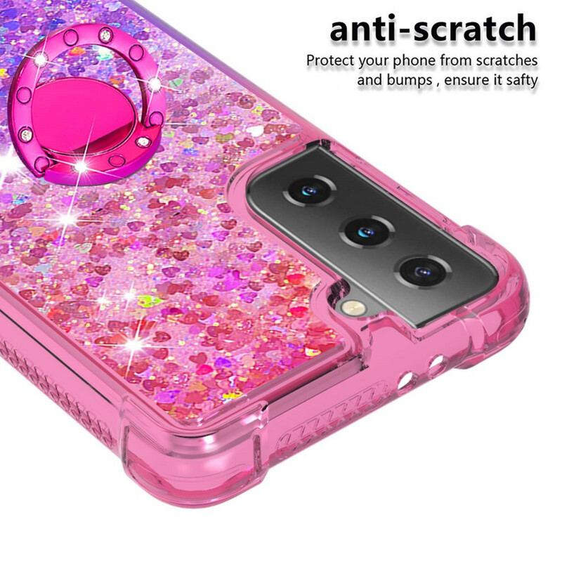 Coque Samsung Galaxy S21 5G Paillettes Anneau-Support