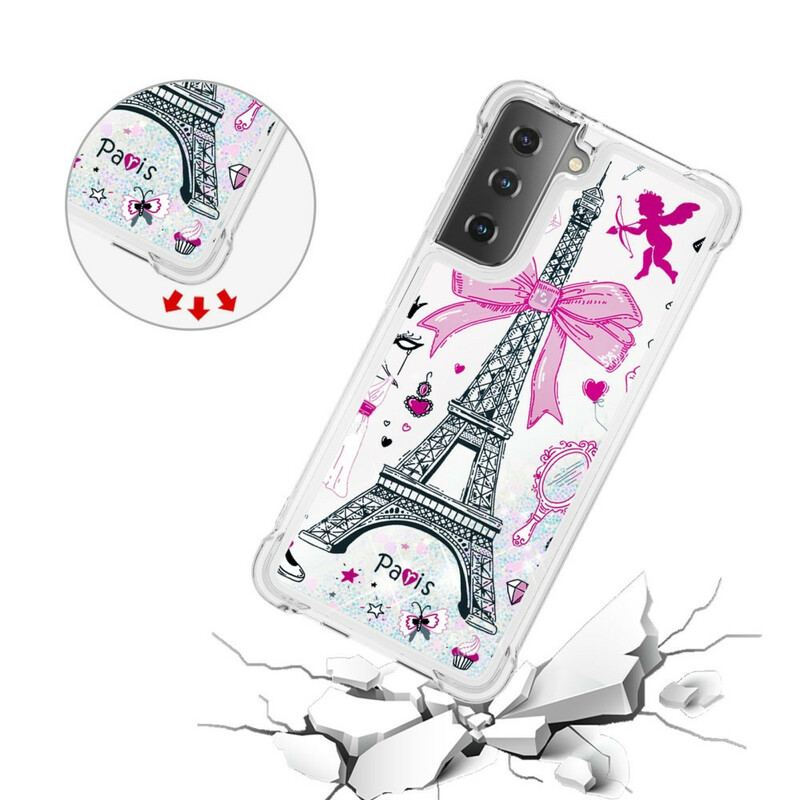 Coque Samsung Galaxy S21 5G La Tour Eiffel Paillettes