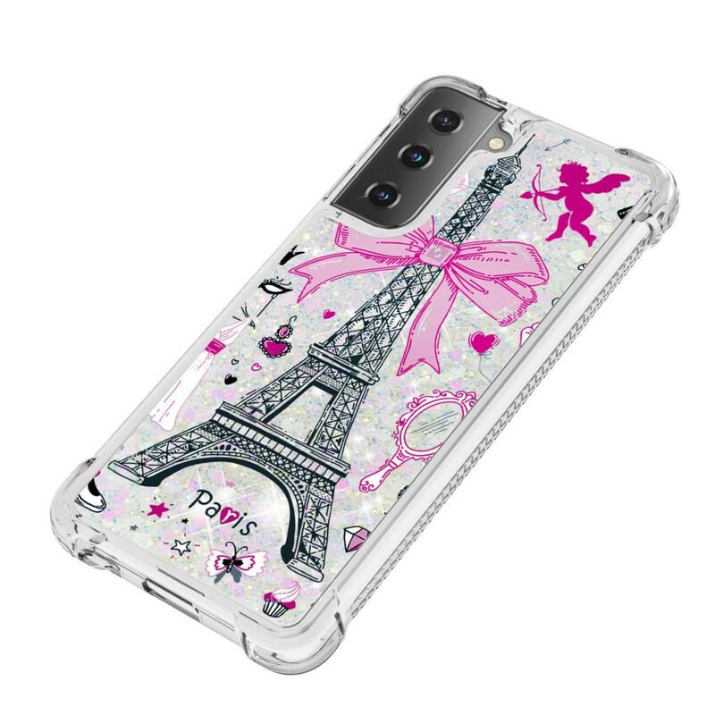 Coque Samsung Galaxy S21 5G La Tour Eiffel Paillettes