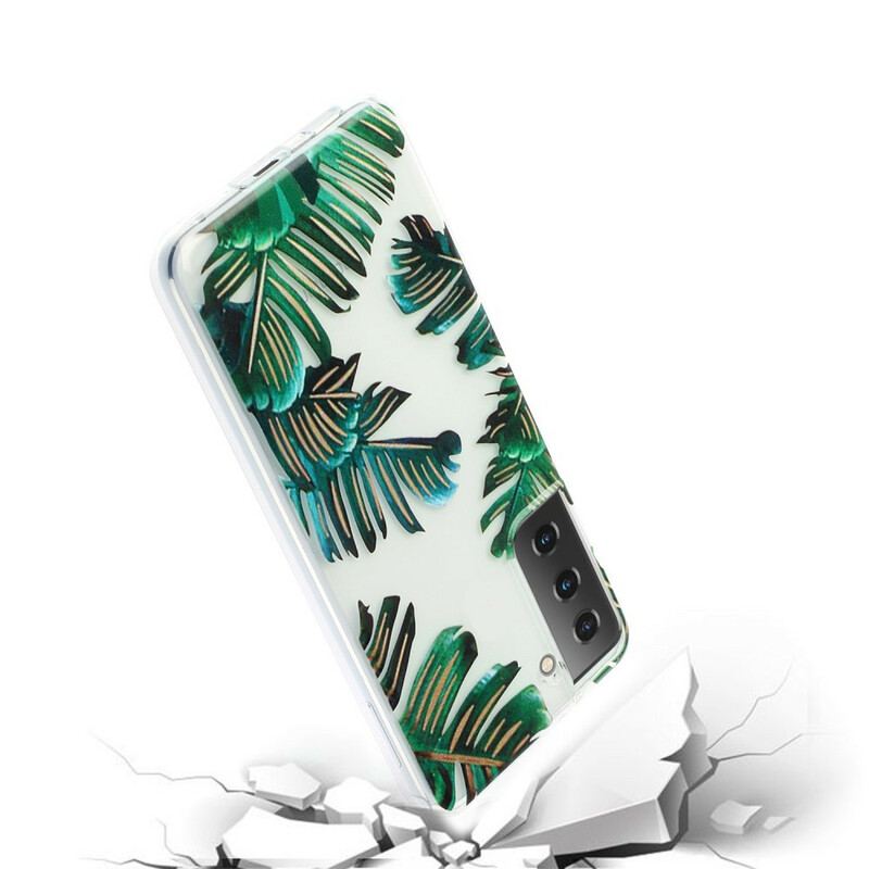 Coque Samsung Galaxy S21 5G Transparente Feuilles Vertes