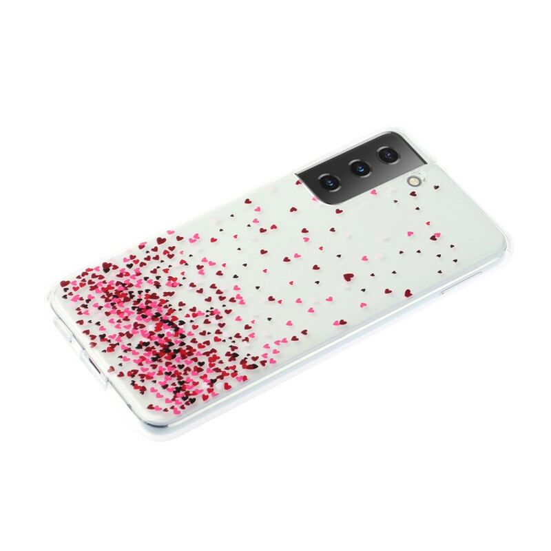 Coque Samsung Galaxy S21 5G Transparente Multiples Coeurs