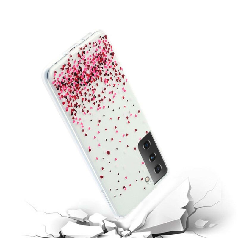 Coque Samsung Galaxy S21 5G Transparente Multiples Coeurs