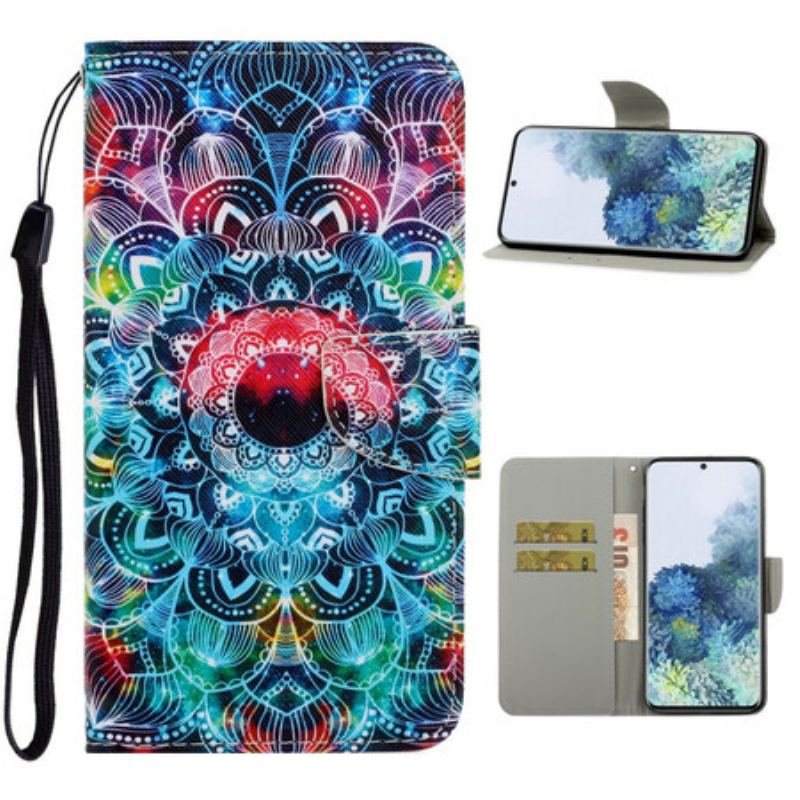 Housse Samsung Galaxy S21 5G Flashy Mandala à Lanière