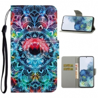 Housse Samsung Galaxy S21 5G Flashy Mandala à Lanière