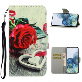 Housse Samsung Galaxy S21 5G Fleurs Colorées à Lanière