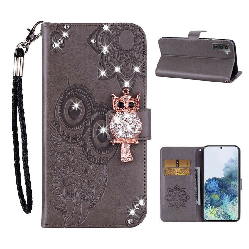 Housse Samsung Galaxy S21 5G Hibou Mandala et Breloque