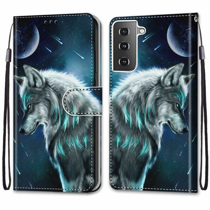 Housse Samsung Galaxy S21 5G Loup Sous une Pluie d'Étoiles