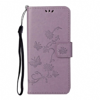 Housse Samsung Galaxy S21 5G Papillons Et Fleurs À Lanière