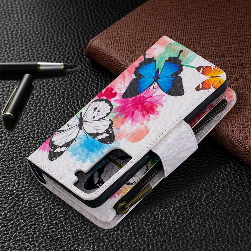 Housse Samsung Galaxy S21 5G Poche Zippée Papillons