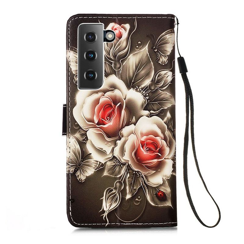 Housse Samsung Galaxy S21 5G Roses Dorées