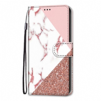 Housse Samsung Galaxy S21 5G Triangle en Marbre et Paillettes