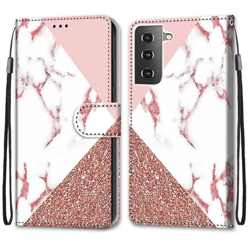 Housse Samsung Galaxy S21 5G Triangle en Marbre et Paillettes