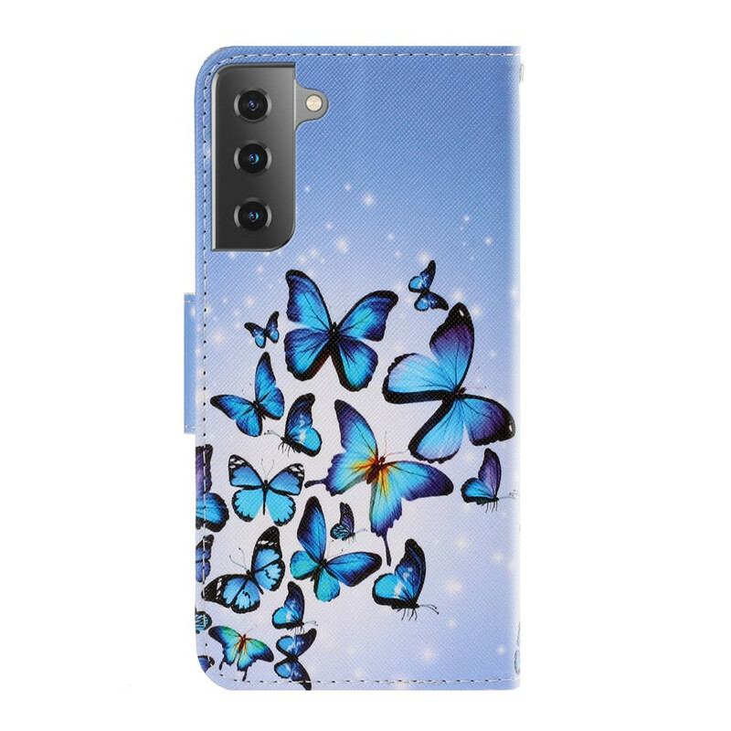 Housse Samsung Galaxy S21 5G Variations Papillons à Lanière