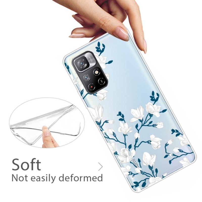 Coque Poco M4 Pro 5G Fleurs Blanches