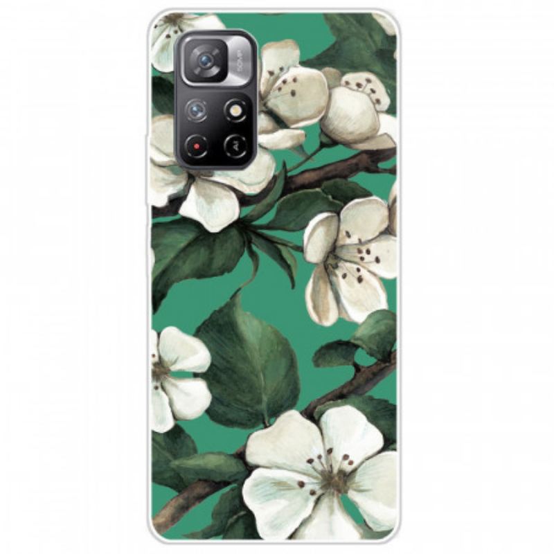 Coque Poco M4 Pro 5G Fleurs Blanches Peintes