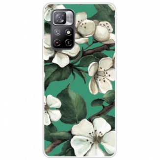 Coque Poco M4 Pro 5G Fleurs Blanches Peintes