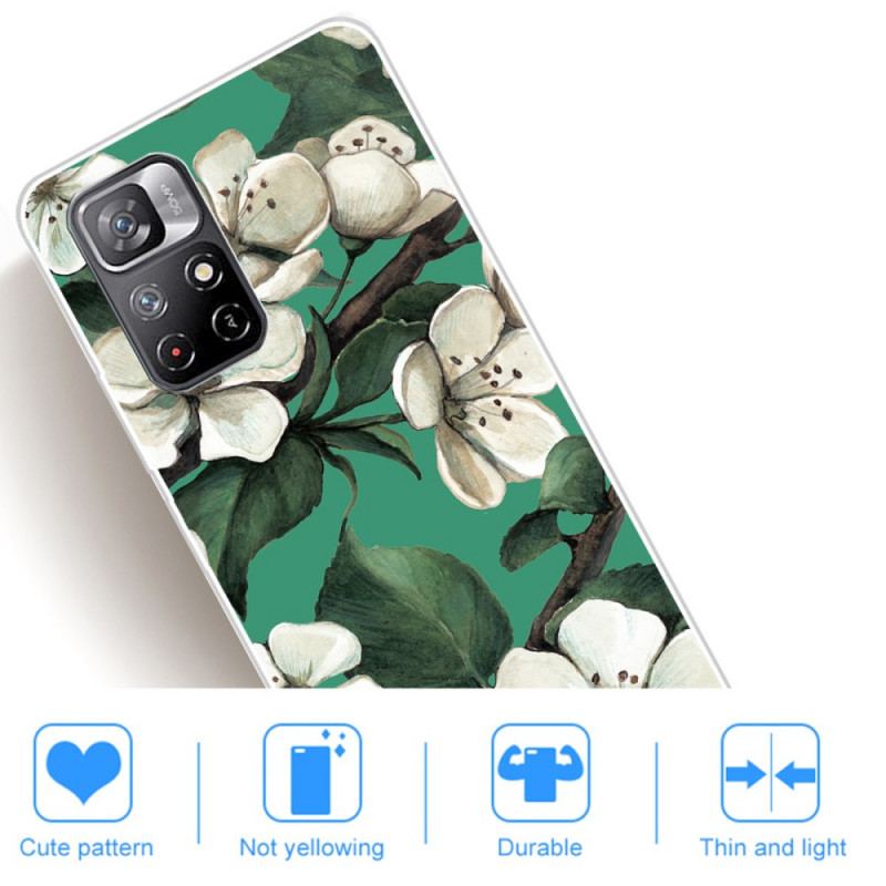 Coque Poco M4 Pro 5G Fleurs Blanches Peintes