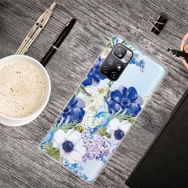 Coque Poco M4 Pro 5G Fleurs Bleues Aquarelle