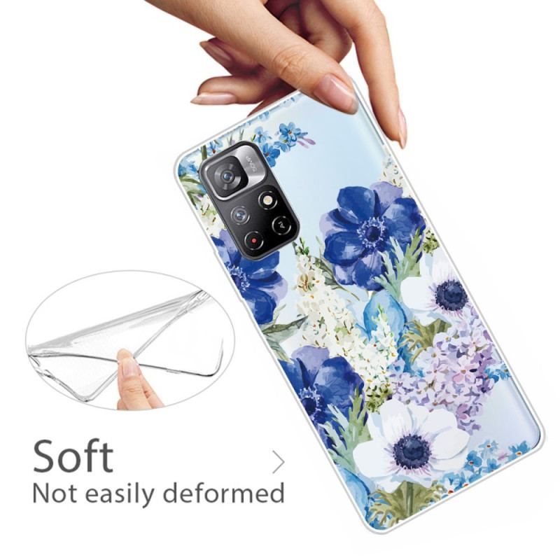 Coque Poco M4 Pro 5G Fleurs Bleues Aquarelle