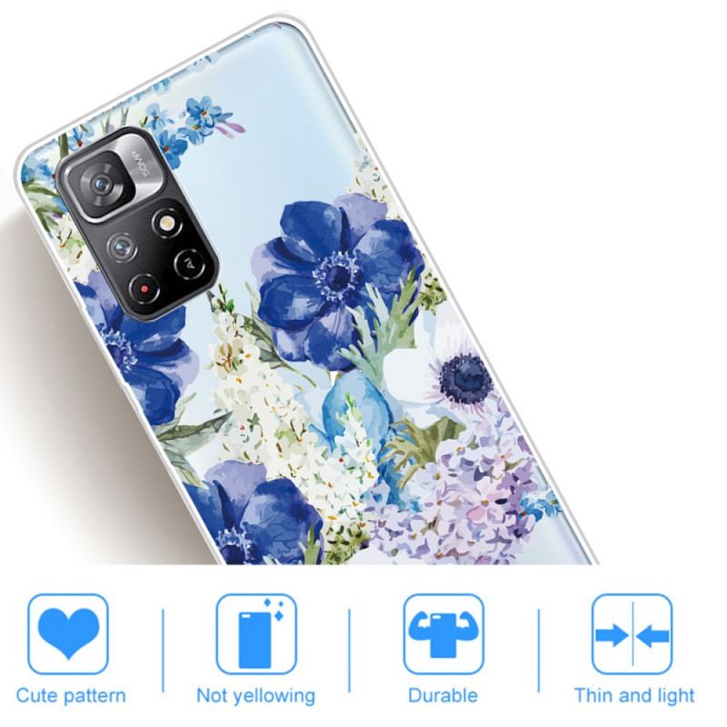 Coque Poco M4 Pro 5G Fleurs Bleues Aquarelle