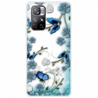 Coque Poco M4 Pro 5G Papillons et Fleurs Rétros