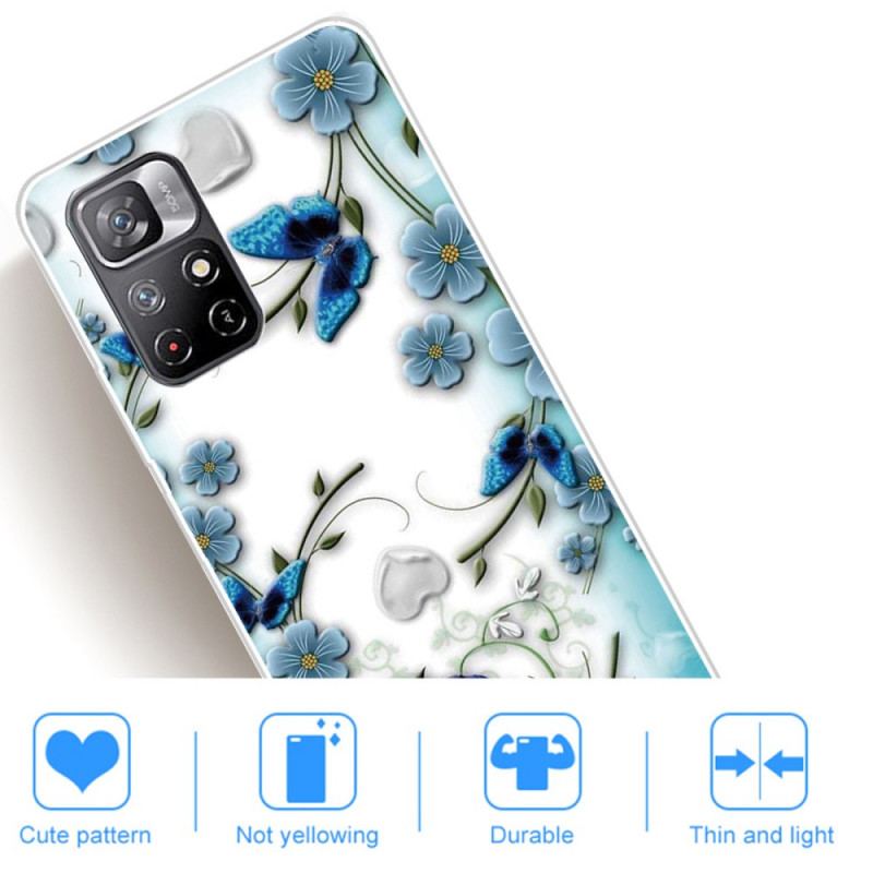 Coque Poco M4 Pro 5G Papillons et Fleurs Rétros