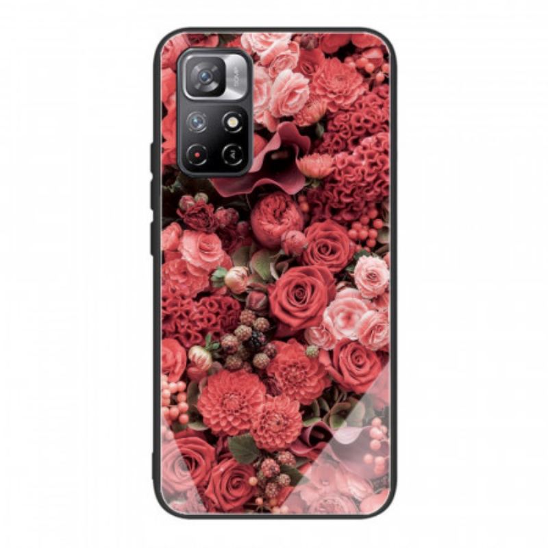 Coque Poco M4 Pro 5G Verre trempé Fleurs Roses