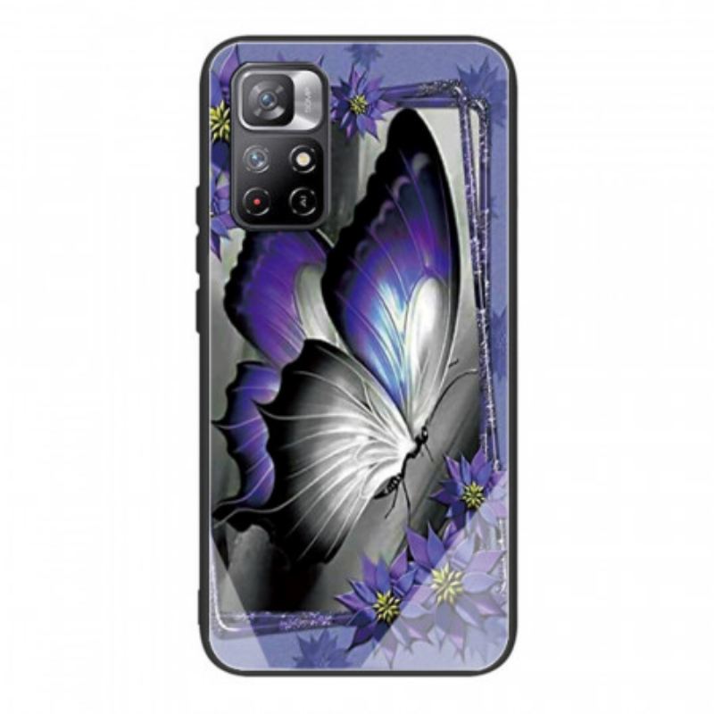 Coque Poco M4 Pro 5G Verre Trempé Papillon Violet