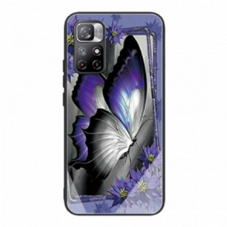 Coque Poco M4 Pro 5G Verre Trempé Papillon Violet