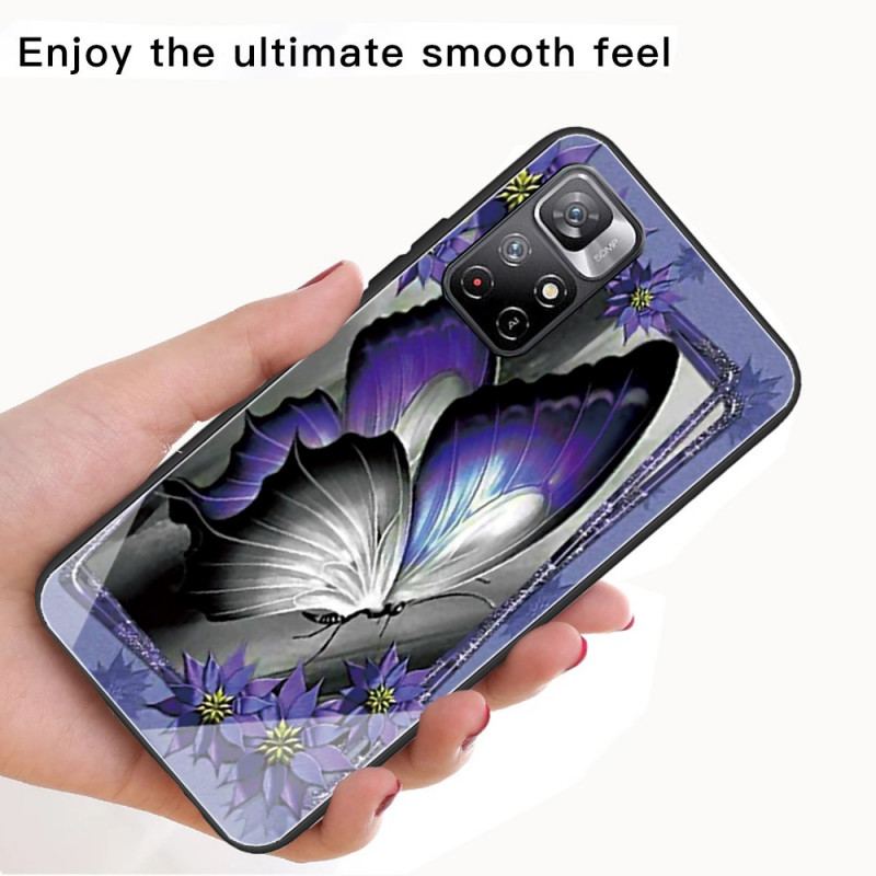 Coque Poco M4 Pro 5G Verre Trempé Papillon Violet