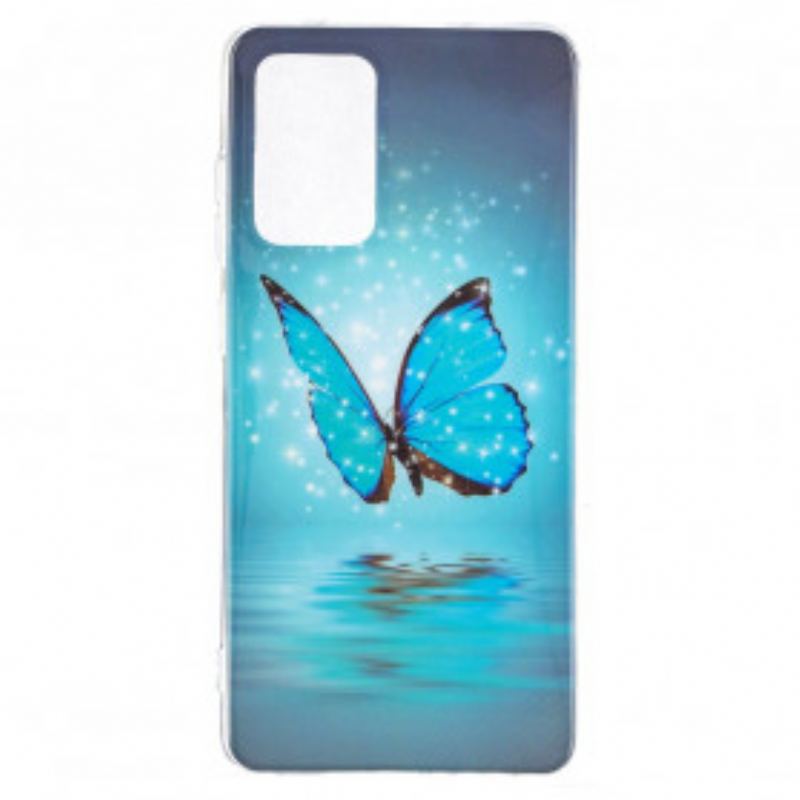 Coque Samsung Galaxy A52 4G / A52 5G / A52s 5G Papillon Bleu Fluorescente