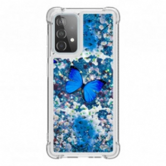 Coque Samsung Galaxy A52 4G / A52 5G / A52s 5G Papillons Bleus Paillettes