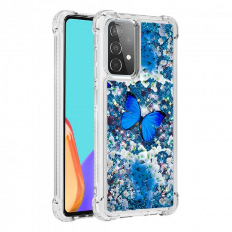 Coque Samsung Galaxy A52 4G / A52 5G / A52s 5G Papillons Bleus Paillettes