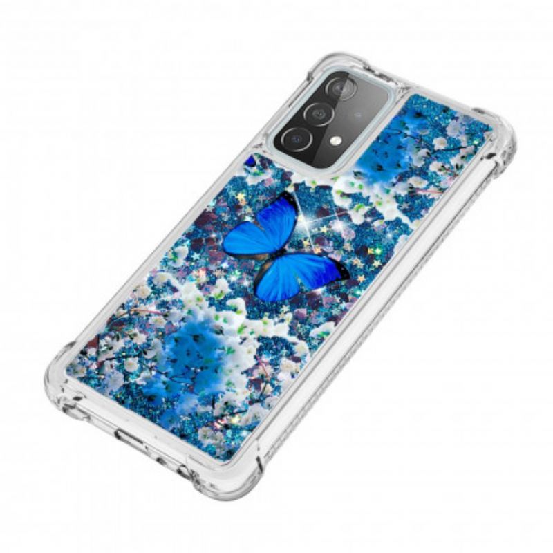 Coque Samsung Galaxy A52 4G / A52 5G / A52s 5G Papillons Bleus Paillettes