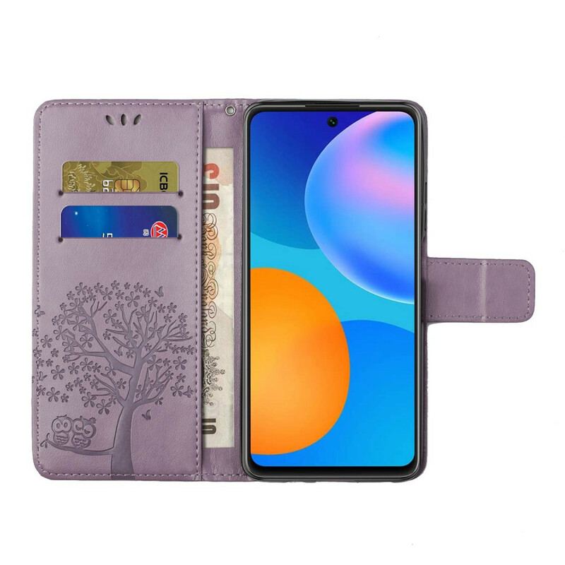 Housse Samsung Galaxy A52 4G / A52 5G / A52s 5G Arbre et Hiboux à Lanière