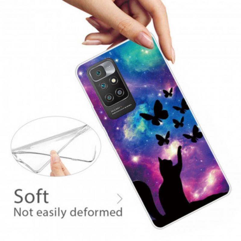 Coque Xiaomi Redmi 10 Chat et Papillons Dans l'Espace