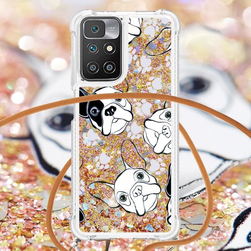 Coque Xiaomi Redmi 10 à Cordon Paillettes Chiens