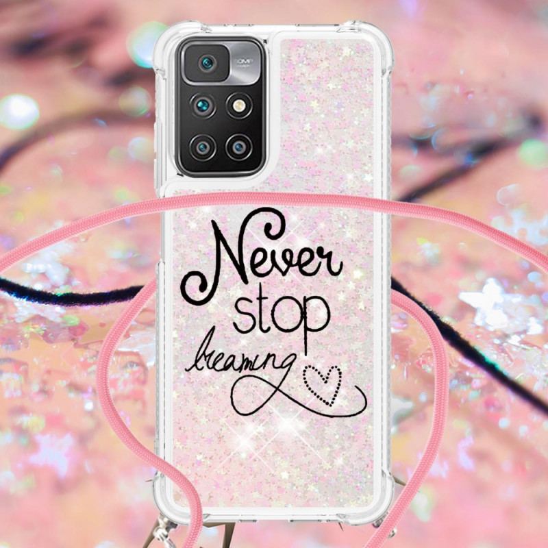 Coque Xiaomi Redmi 10 à Cordon Paillettes Never Stop