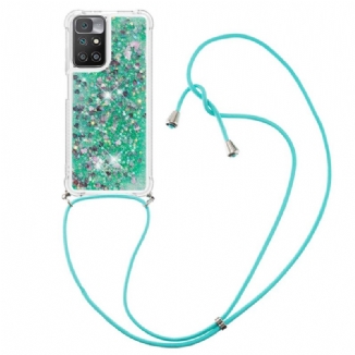 Coque Xiaomi Redmi 10 Paillettes et Cordon