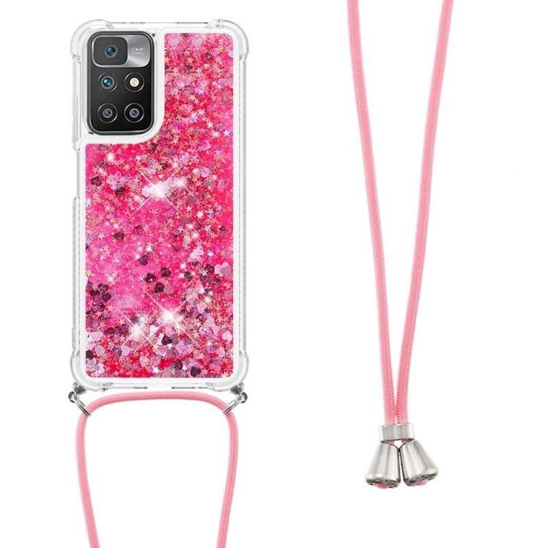 Coque Xiaomi Redmi 10 Paillettes et Cordon