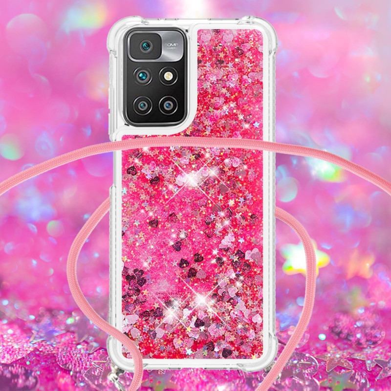 Coque Xiaomi Redmi 10 Paillettes et Cordon