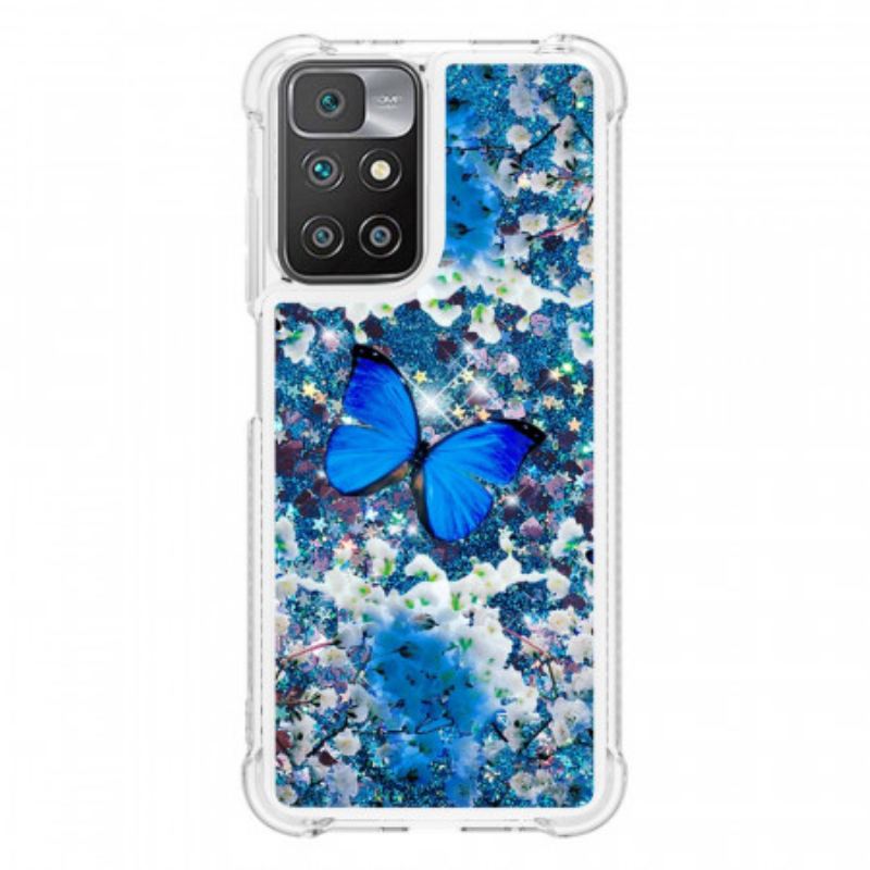 Coque Xiaomi Redmi 10 Papillons Bleus Paillettes