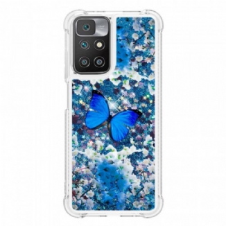 Coque Xiaomi Redmi 10 Papillons Bleus Paillettes